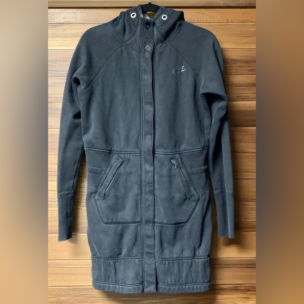Vintage Nike Women’s Hoodie Long Jacket Black Size M